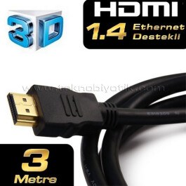 Resim Dark 3 Metre 1.4 HDMI Kablo - 2K 60Hz/4K 30Hz,3D,10 Gbps,Altın Uçlu,Dolby,Ağ Desteği (DK-HD-CV14L300A90) 