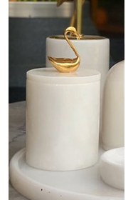 Resim MIARIK DESIGN & DEKORASYON Dekoratif Beyaz Mermer Pamukluk Gold Kuğu Detaylı 