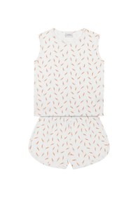 Resim Antebies Organik Beyaz Havuç Tarlası Desenli Beli Lastikli Askılı Şortlu Kız Çocuk Pijama Takımı 
