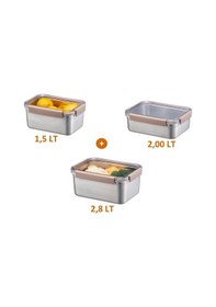 Resim Locknlock 3'lü Jumbo Boy Paslanmaz Çelik Saklama Kabı Seti Çok Renkli 