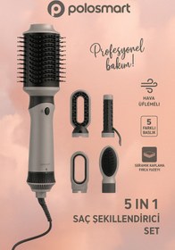 Resim Genel Markalar Çok fonksiyonlu hava üflemeli seramik saç şekillendirici set, 5 başlık, gri renk 