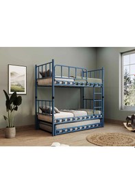 Resim Zambak Yavrulu Genç Çocuk Odası Metal Ranza Ve Karyola - 90 X 190 Cm - Lacivert 90 x 190 CM 