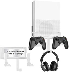 Resim Wall Mount for Xbox One S, Metal Wall Mount Holder for Xbox One S with Detachable 2 Controller Holder & Headphone Hanger 