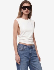 Resim Koton Pamuklu Slim Fit Bisiklet Yaka Kolsuz Sırt Detaylı Bluz Ekru 6sak10337ek 
