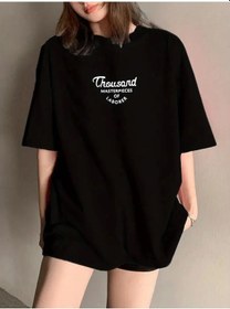 Resim Ge Ticaret Thousand Baskılı Oversize Bisiklet Yaka T-shirt - Siyah SIYAH 