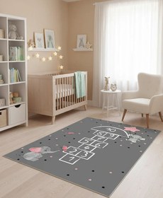 Resim Filler ve Seksek Gri Çocuk Oyun Halısı - 60x120cm 