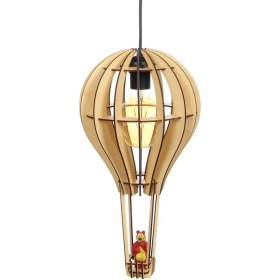 Resim Hü Ma Tasarım ve Aksesuar Kapadokya Çocuk Genç Odası Için Ahşap Mdf 3D Puzzle Uçan Balon Avize- Biblo Ampul Dahil Değildir 