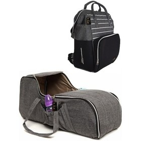 Resim U.S.F Fonksiyonel Bebek Bakım Sırt Çantası + Portbebe Ana Kucağı Puset Çizgili Model Gri 