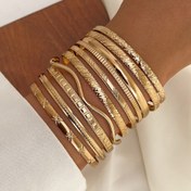 Resim 10 adet Orta Doğu Metalik, Kişisel, Abartılı Yığın, Çok Katmanlı Kadın Moda Bilezik Seti Günlük Parti Eşleştirme Aksesuarı için 