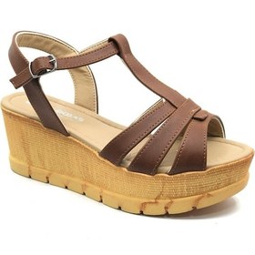 Resim Ayakdaş 1040 Kadın Dolgu Taban Sandalet Taba 