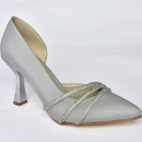 Resim Fox Shoes P246068504 Gümüş Kumaş İnce Topuklu Kadın Ayakkabı Gümüş 