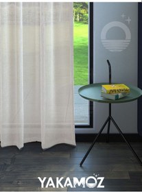 Resim Ekru Renk Keten Görünümlü Ekstraforlu Tül Perde Linen Touch Serisi Ekru 