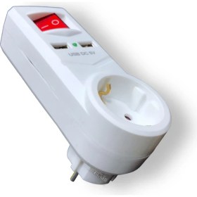 Resim Tek-İş 2 x USB Çıkışlı Topraklı Fiş Priz Anahtarlı Golyat Fiş 2,1 A 