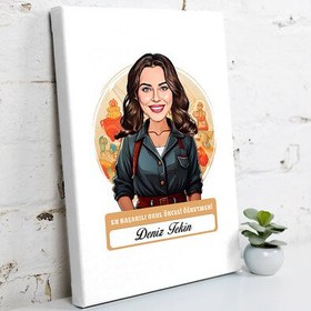 Resim Karikatürlü En İyi Kadın Okul Öncesi Öğretmeni Kanvas Tablo 