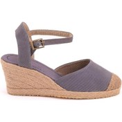 Resim Star Tombis Gerçek Elişi Topuğu Açık Burnu Hasırlı Bilekten Bantlı Dolgu Topuk Keten Hasır Espadril Handmade Gri 