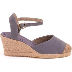 Resim Star Tombis Gerçek Elişi Topuğu Açık Burnu Hasırlı Bilekten Bantlı Dolgu Topuk Keten Hasır Espadril Handmade Gri 