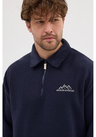 Resim Polostate Erkek Tüylenme Yapmayan Soğuk Geçirmez Sweatshirt Lacivert Lacivert 