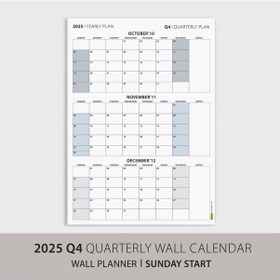 Resim Amerikan Standardı Takvim, Üç Aylık Planlayıcı 2026 Duvar Takvimi, Ekim - Aralık 2026, 90 Günlük Pla 