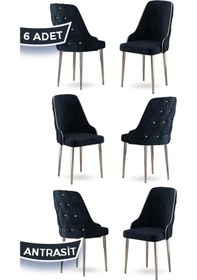 Resim Canisa Krax Serisi, 1.sınıf Babyface Kumaş Mutfak Sandalye, Gümüş Metal Ayak, 6 Adet Antrasit Sandalye Sandalye Antrasit Ayakları Gümüş 