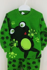 Resim Genel Markalar Çocuk Yeşil Kurbağa Desenli Pijama Takımı 1-2-3 Yaş 