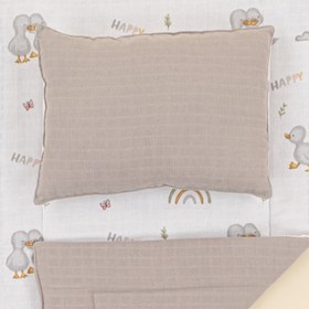 Resim Alt Açma Matı ve Yastık - Çift Taraflı - Gri Muslin - Ördekler 