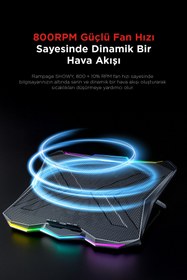 Resim Rampage Ad-Rc8 Showy 180mm Fan15-17.3 Rgb Notebook Soğutucu Stand Laptop Soğutucu Gaming 