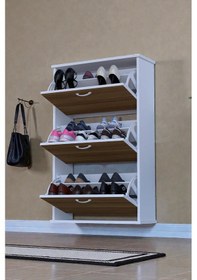 Resim Eliusta Farel 72 Cm Genişlik 3 Kapaklı Ayakkabılık 72x114x26 Cm Ceviz Renk Kapı Önü/antre Ayakkabılık Ceviz 