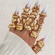 Resim 17 Parça Abartılı Retro Punk Tarzı 3D Kalp Geometrik Çizgili Top Yüzük Seti, Kadınlar İçin Üst Üste Takılabilir Moda Yüzükler 
