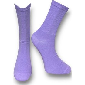 Resim Me-vo Tekli Lila Renkli Bay/bayan Unisex Esnek Nem Alabilen Pamuklu Fitilli Soket Çorap Lila 