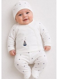 Resim Sitilin Erkek Bebek 5'li Hastane Çıkışı Seti %100 Pamuk Yenidoğan Bebek Hediyesi Zıbın Takımı Mavi Stl7217 Beyaz 