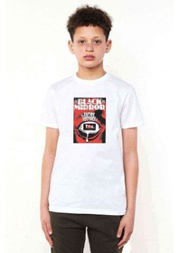 Resim Black Mirror Red Baskılı Unisex Çocuk Beyaz T-Shirt 
