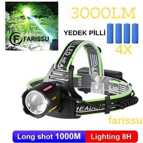 Resim 30w Ultra Güçlü Led Kafa Lambası 4 Adet Pilli - Yedek Bataryalı Set - 3000 Lümen 1000m Menzil Siyah 