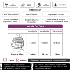 Resim Canisa Lilyum Serisi Çift Kişilik Beyaz Rattan Örgü, Minderli Salıncak 