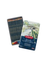 Resim Derwent Artists Pencils Kuruboya Kalemi Teneke Kutu 12'Li Renk 