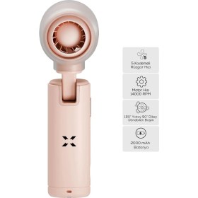 Resim Xenon Smart Taşınabilir Şarjlı 5 Kademeli El Fanı 7 Saat Kullanım 14000 Rpm Sessiz Mini Vantilatör X6101 