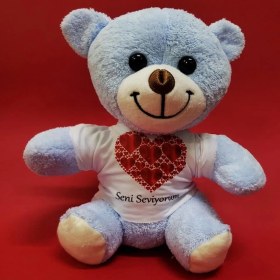 Resim Kalpli Seni Seviyorum Yazılı Tişörtlü Peluş Ayıcık 