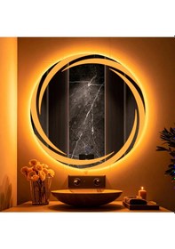 Resim Whirilwind Amber Led'li Lazer Kumlamalı Lavabo & Banyo Aynası Dokunmatik Sensörlü 80 X 80 Turuncu 