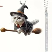 Resim Elit ELİT81 2d Akrilik Harry Potter Sihirli Uçan Kedi Sırt Çantası Anahtarlık Için Süs Eşyası 