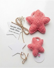 Resim dogohandmade Anne Kız Kombini 2’li El Örgüsü Yıldız Saç Tokası Seti-Anneler Günü Hediyesi Amigurumi Lastikli Toka 