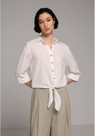 Resim Colin's Colins Fashion Fit Shirt Neck Düz Kadın Beyaz Roll-up Gömlek Cl1081150 Q1.v1 Wht 