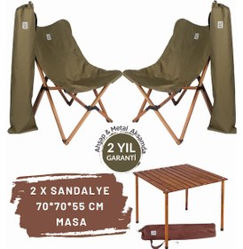 Resim Bag The Joy Ahşap Masa Sandalye Seti Kahverengi-haki- 70 70 55cm 