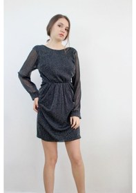 Resim Mois Atelier Siyah Simli Sırt Dekolteli Büzgülü Kadın Mini Elbise Büyük Beden Siyah 
