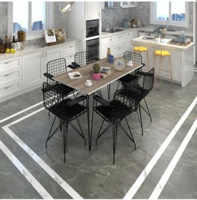 Resim Knsz masa sandalye takımı hem75mazlum crdsyh 130*090 klç 6 sandalye syhsyh kolçaklı 