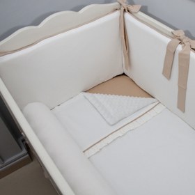 Resim Ekru - Bej Fırfırlı Bebek Uyku Seti - Düz Bumper / 75x115 