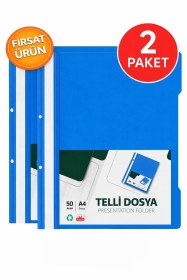 Resim Telli Dosya Mavi A4 50'li - 2 Paket Plastik Klasör Delikli 2 Adet 