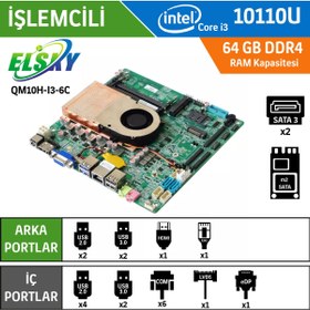 Resim Elsky Qm10h-ı3-1lan Intel Core I3 10110u Endüstriyel Mini Itx Anakart 