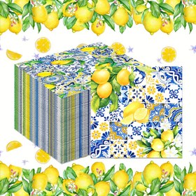 Resim 20 Adet Limon Temalı Parti Peçeteleri, 33.02x33.02 cm, Canlı Çiçek ve Narenciye Desenli, Doğum Günleri, Aile Toplantıları, Çay Partileri ve Restoran Kullanımı için 2 Katmanlı Kağıt Peçeteler, Şenlikli Masa Dekoru, Meyve Motifli 