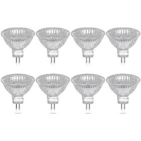 Resim 8'li Paket 35w 12v Kısılabilir Mr16 Gu5.3 Halojen Ampuller, 400 Lümen, 2800k Sıcak Beyaz, Cam Kapak Hk 