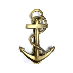 Resim Nemere Antika Tarz Dekoratif Pirinç Halatlı, Çapa, Denizci, Gemici Kapı Tokmağı, Taktak - 170X60MM, S 