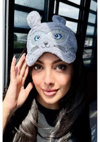 Resim Caş Dekorasyon Gri Renk Kedi Figürlü Peluş Uyku Bandı Gri 